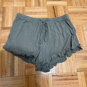 POL Olive Green Ruffled Shorts